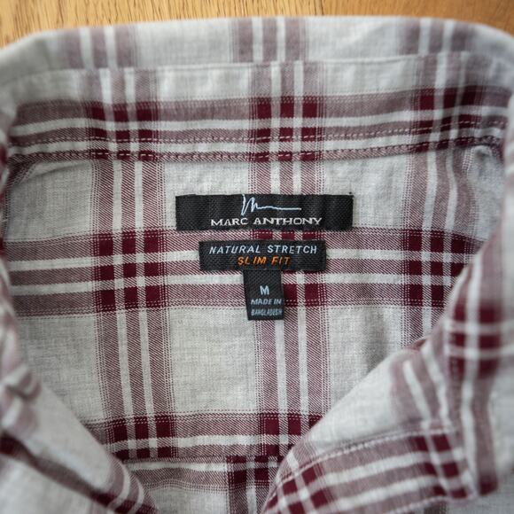 Marc Anthony Natural Stretch Slim Fit Men's Plaid Button Down - Picture 4 of 7